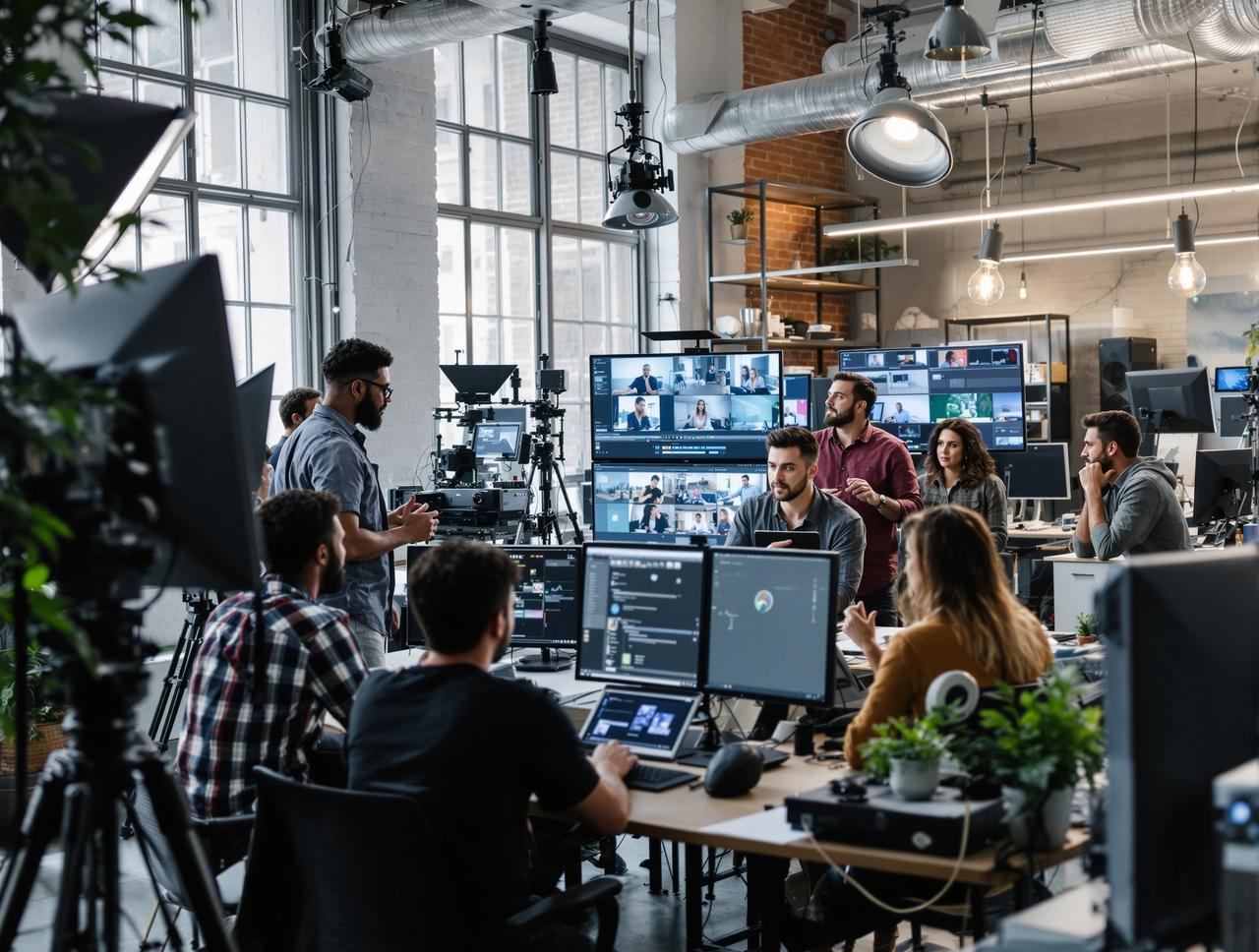 汤姆影院在线传媒后期制作团队协作工作场景